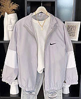 Женская весенняя ветровка Nike без капюшона на резинке размер oversize 42-46 Серый, 42/46