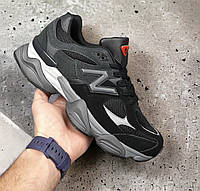 Женские кроссовки New Balance 9060 весна-лето повседневные замшевые (черные). Живое фото