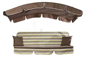 Комплект для садових гойдалок Deli матрац салатово-сіро-білі смуги 1208 тент сіро-бежевий 2739 (ОСТ-ФРАН ТМ)