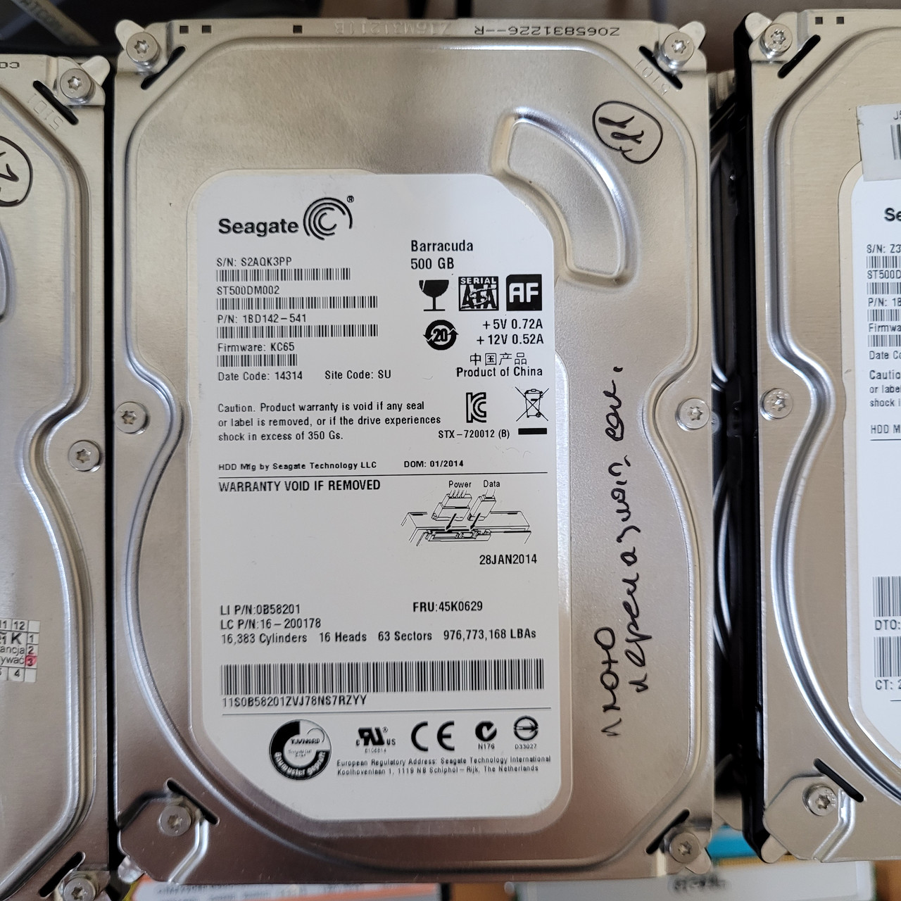 На запчастини Жорсткий диск для комп'ютера 500GB 3.5" 5400-7200rpm 8-64MB 3-6Gb/s SATA-2-3 Б/В