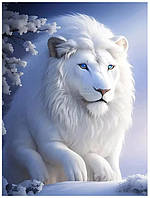 Алмазная мозаика 30 Х 40 набор. Картина стразами. Выкладка по номерам. "Белый лев, снежный лес"