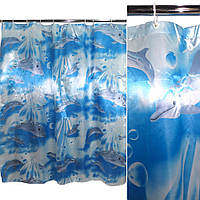 Шторка для ванной атласная с дельфинами 165х165 см голубая (48806.003)