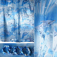 Шторка для ванной атласная с дельфинами 162х173 см молочно-голубая (48808.001)