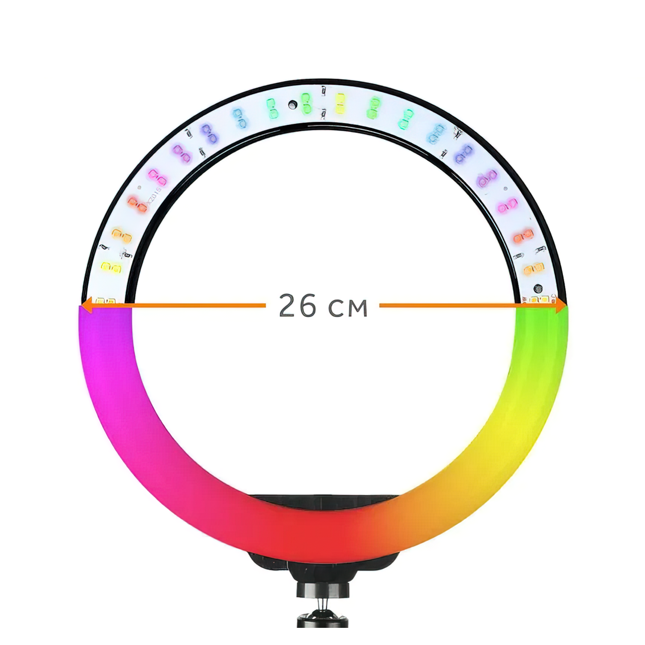 Светодиодная кольцевая лампа RING LED PRO со штативом 2 метра, 20 Вт, 26см, 1000 люмен, 5500 К, RGB цвета - фото 5 - id-p2105799895