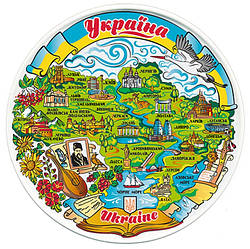 Декоративна тарілка Карта України (лазурне небо) 12 см   GP-UK-MT-074