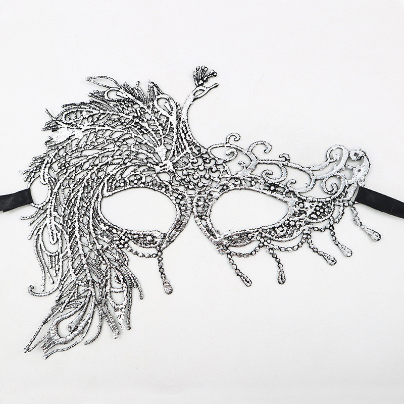 Маскарадна маска Павич 20 на 14 см сріблястий, фото 1