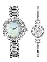 Подарочный женский набор наручные кварцевые часы Trend Diamond Inlaid + браслет