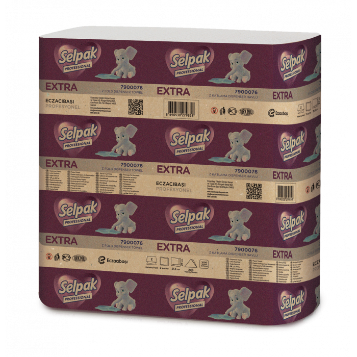 Рушники листові Z-укладки, 2-шарові, білі Selpak Professional Extra (200 шт./уп.)
