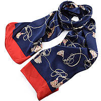 Платок-шарф шелковый 53х176 см шнуры с кистями, красная кайма, синий (59501.057)