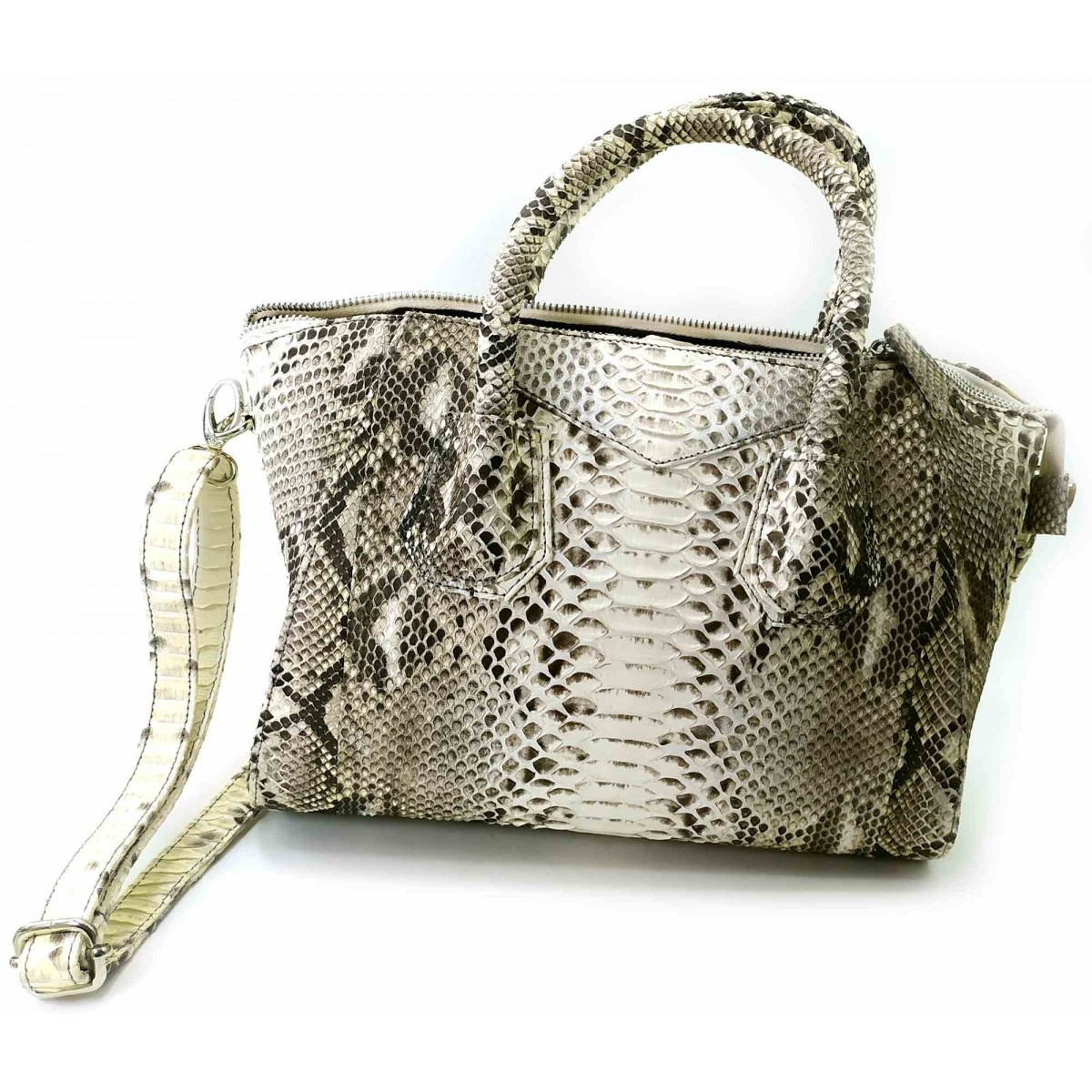 Жіноча сумка Piton Bags зі шкіри пітона 30х21х18 см Сіра (DN32639)
