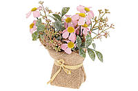 Декоративний букет Хризантеми із зеленню в мішечку 16см DY7-370