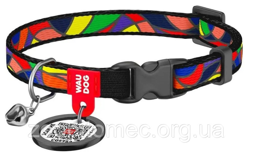 Нашийник WAUDOG Nylon з QR-паспортом, малюнок Вітраж, пластиковий фастекс М 20 мм 24-40 см нейлон