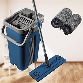 Комплект швабра з відром з автоматичним віджиманням Чудо швабра ледарка для прибирання Scratch Easy Mop Синя