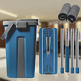 Комплект швабра з відром з автоматичним віджиманням Чудо швабра ледарка для прибирання Scratch Easy Mop Синя, фото 5