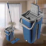 Комплект швабра з відром з автоматичним віджиманням Чудо швабра ледарка для прибирання Scratch Easy Mop Синя, фото 3
