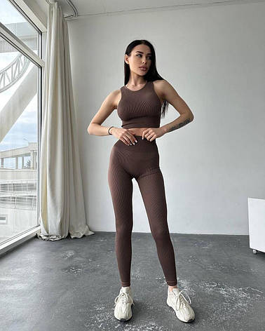 Лосини з ефектом пуш-ап рубчик L/XL, Коричневий з моделюючим швом ззаду, фото 1