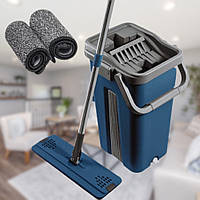 Швабра с ведром с автоматическим отжимом комплект Чудо швабра лентяйка для уборки Scratch Easy Mop Синяя
