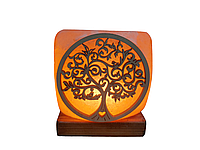Соляна лампа світильник нічник Родове дерево з декоративною дерев яною витинанкою
