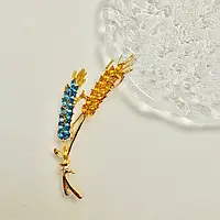Брошь с цирконом в украинском стиле "Колосья пшеницы" жёлто-голубой аксессуар украшение на булавке для одежды