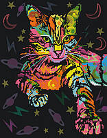 Алмазна картина-розмальовка Неонова кішка, у кор. 40*50 см, ТМ Brushme, Україна