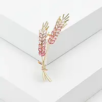 Брошь с цирконом в украинском стиле "Колосья пшеницы" розовый аксессуар украшение на булавке для одежды