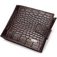 Вместительный мужской бумажник из натуральной фактурной кожи с тиснением под крокодила CANPELLINI 21788
