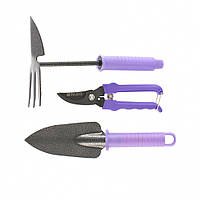 Набір садового інструменту із секатором пластикові ручки Palisad STANDARD 3 предмети Фіолетовий