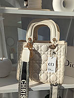 Женская сумка Кристиан Диор молочная с широким ремешком ЛЮКС большая