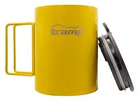 Термочашка з кришкою поїлкою Туристичник чашка термос Гірчичний зі складними ручками Трамп 400мл