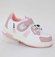 Спортивні кросівки для дівчаток білі з рожевими вставками та пандами