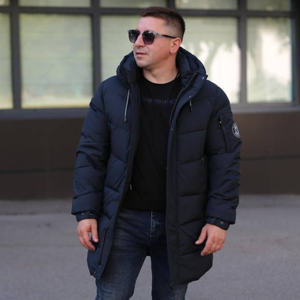 Подовжена чоловіча зимова куртка Black Vinyl С23-2230С Синій,, фото 1