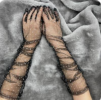 Фатиновые перчатки в горошек Длинные перчатки для фотосессий для эротического образа Ретро перчатки