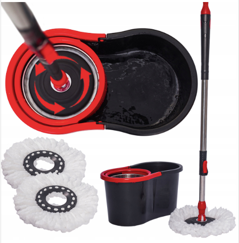 Комплект для прибирання Турбо швабра з відром Spin MOP 360, чорно-червоний