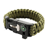 M-Tac браслет паракорд з висікачем іскор, компасом і свистком олива