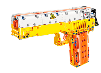 Іграшковий дитячий Конструктор пістолет Qman 52001 Пістолет стріляє м'якими кулями 222 деталей