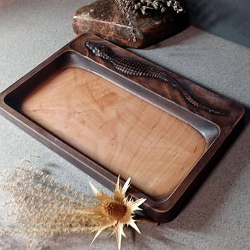 Дерев'яний різьблений піднос для подачі з крокодилом Розмір 16 х 25 см. Код/Артикул А1015