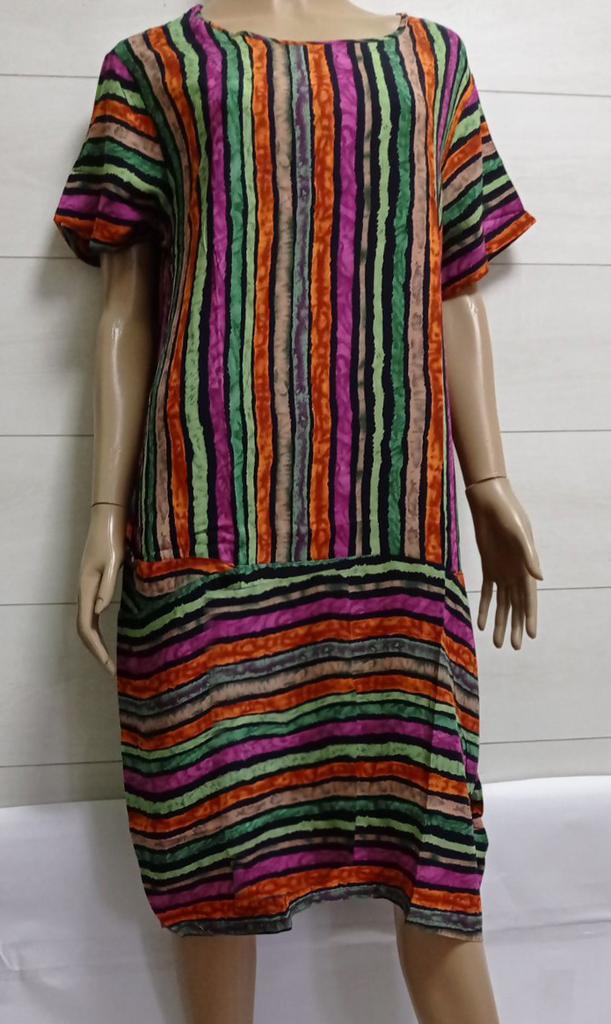 Плаття жіноче з коротким рукавом, кольорові смужки, штапель, SAIMEIQI (розмір XL)