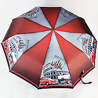 Женский складной зонт-полуавтомат c принтом Колизея красный, 509-3