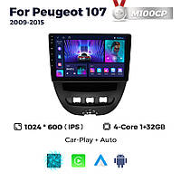 Штатная магнитола Peugeot 107, Toyota Aygo, Citroen C1 (2005-2014) M100 (1/32 Гб), HD (1280x720) IPS, GPS