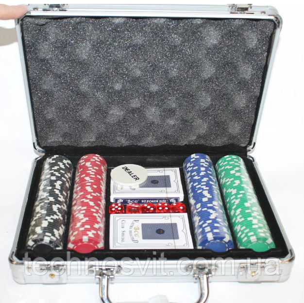 Набір для гри в покер Texas Holdem Poker кейс покерні набори на 200 фішок