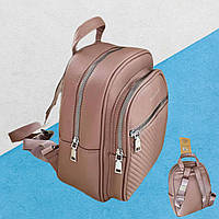 Жіночий міський рюкзак рожевий на два відділення, стильна молодіжна сумка еко шкіра 26х22х13 см