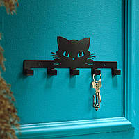 Ключниця, вішалка настінна металічна 30*9,5см Чоний кіт на 5 гачків, вішалка для дому