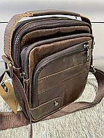 Коричневая кожаная мужская сумка-барсетка маленького размера через плечо Vintage 20458