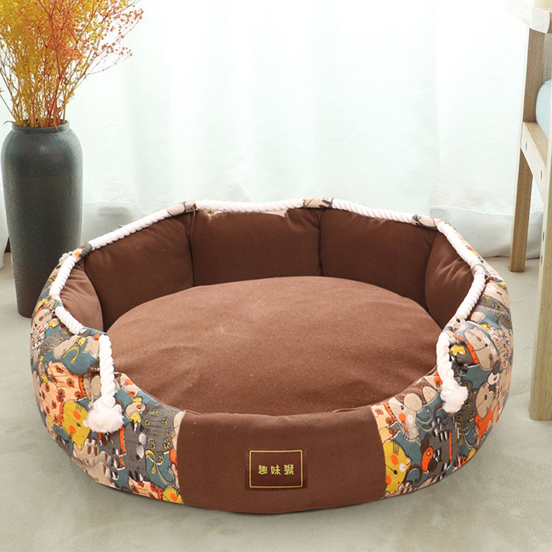 Лежанка для котів Pet Style "Принт" Кругла Коричнева S