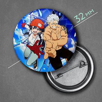 "Анді і Фуко (Немертвий і невдача / Undead Unluck)" значок круглий на булавці Ø32 мм