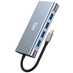 USB-хаб XON SmartHub 11 в 1 (Ethernet, VGA, HDMI, 3.5 Audio, SD/TF, Type-C, 2xUSB3.0, 2xUSB2.0) Сірий (5269)