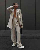 Женский брючной классический костюм 2-ка ( пиджак на пуговице + брюки палаццо) размер 42-44,44-46( с замерами) 44/46, M-L, Бежевый