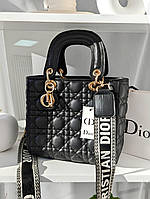 Женская сумка Кристиан Диор черная с широким ремешком ЛЮКС большая
