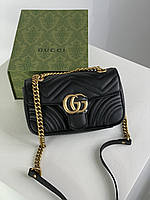 Женская сумка из кожи Gucci Marmont Mini Shoulder Bag, Gold Hardware