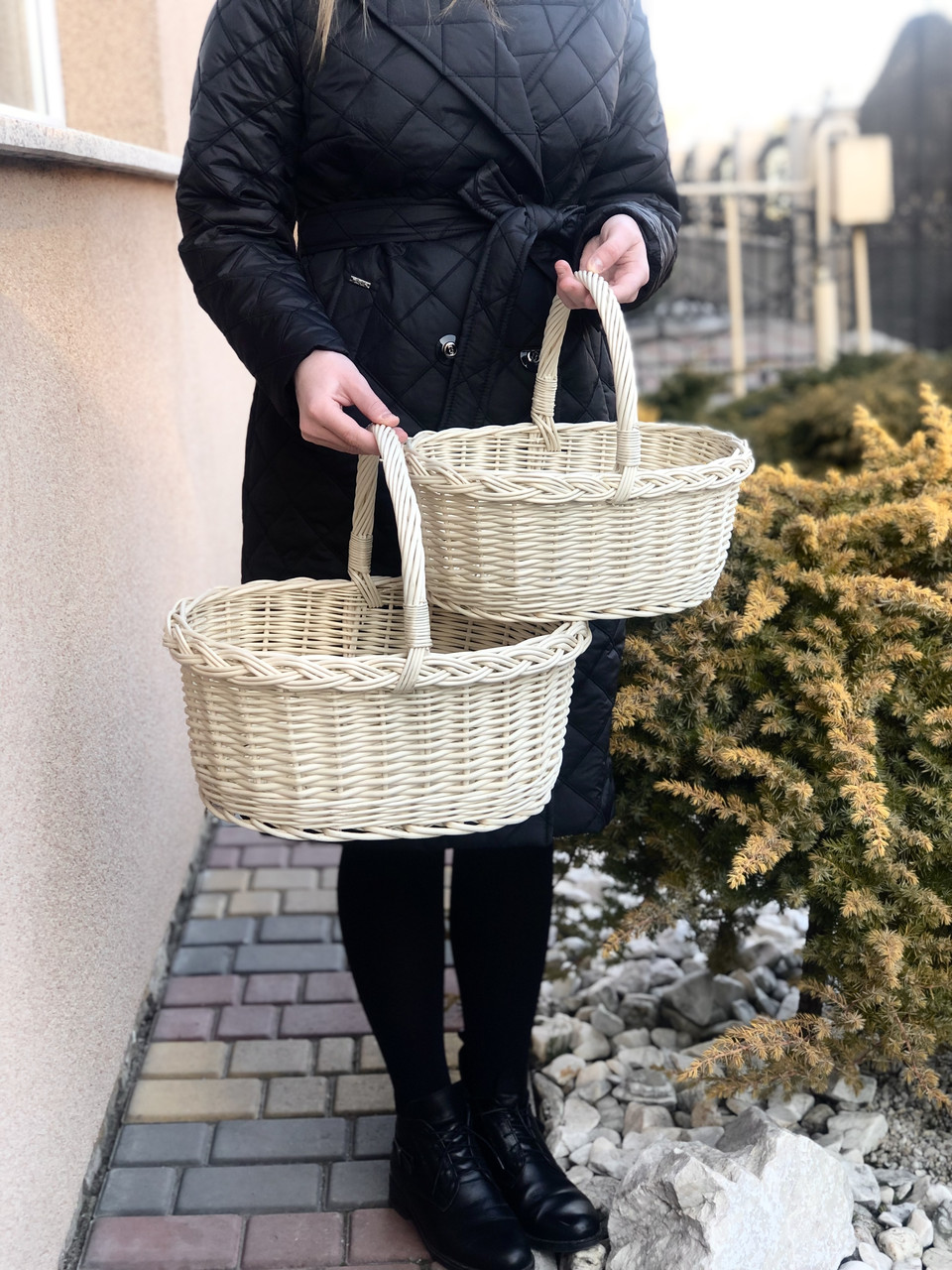 Набір плетених вибілених кошиків з лози. Арт:30114